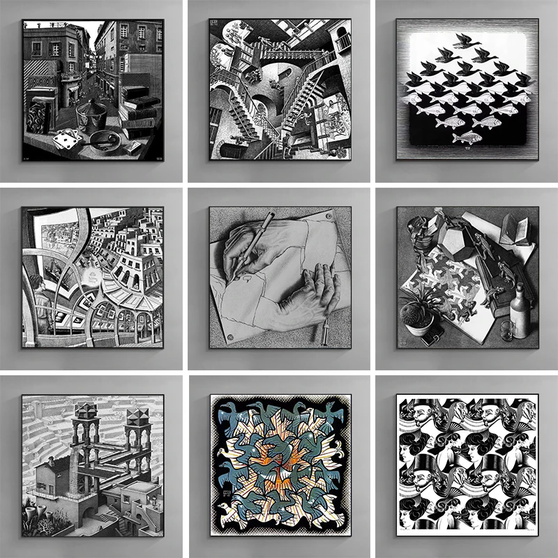 Modern Abstract Art Escher Surreale Opera D'Arte Geometrica Poster Stampe Su Tela Pittura Immagini Di Arte Della Parete Per Soggiorno Decorazioni Per 