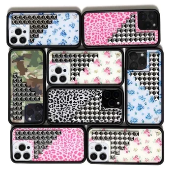 New Wildflower 3D silver solid rivet leopard Phone Case For iPhone 15 13 12 14 17 16 Pro Max Plus fashion flower rivet wf Cover 1