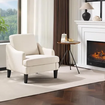 Beige Linen Fabric Accent Chair 1