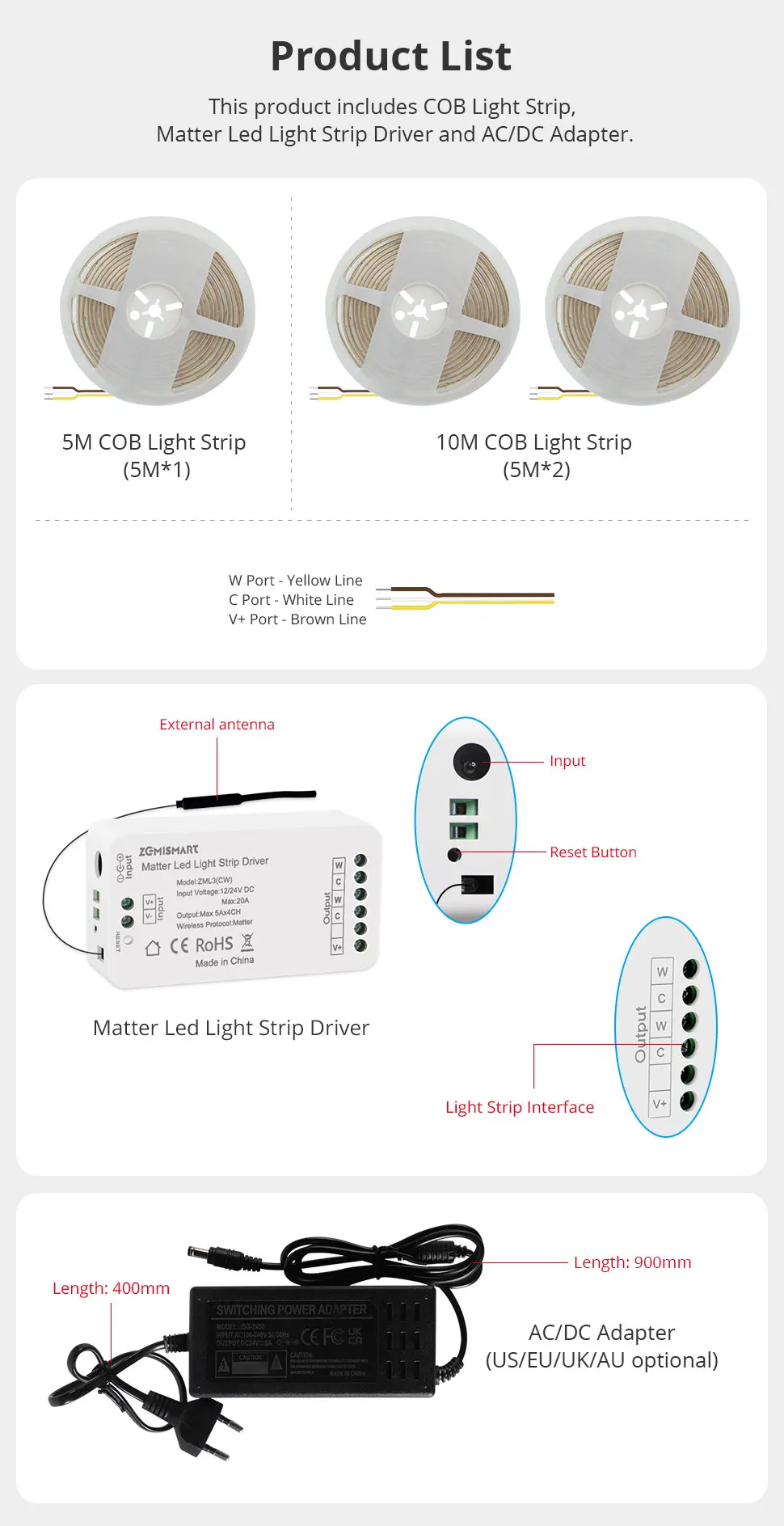 COB Led Strip Light CCT IP65 Matter WiFi Led Driver Alexa Google Home Smartthing
