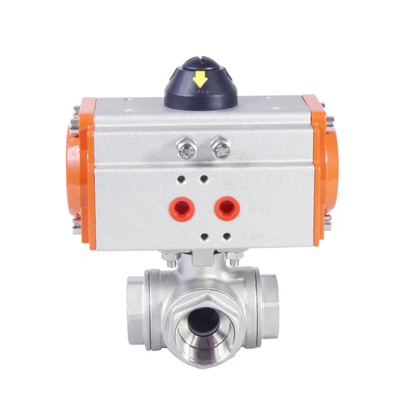 

1/2" Pneumatic Ball Valve Three-Way T/L type Stainless Steel Female Thread Double Acting Pneumatic quick cut-off ball valves