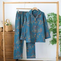 2026 New Spring and Autumn Women's Pajama Set 100% Cotton Retro Color Woven Home Clothes Long Sleeve Long Pants Two Piece Set - Image 3