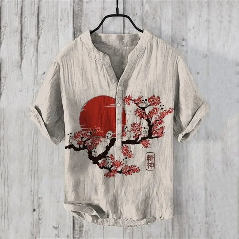 Popular European and American wave short-sleeved men shirts, stand-up collar shirts, Hawaiian shirts, men's vacation shirts 5