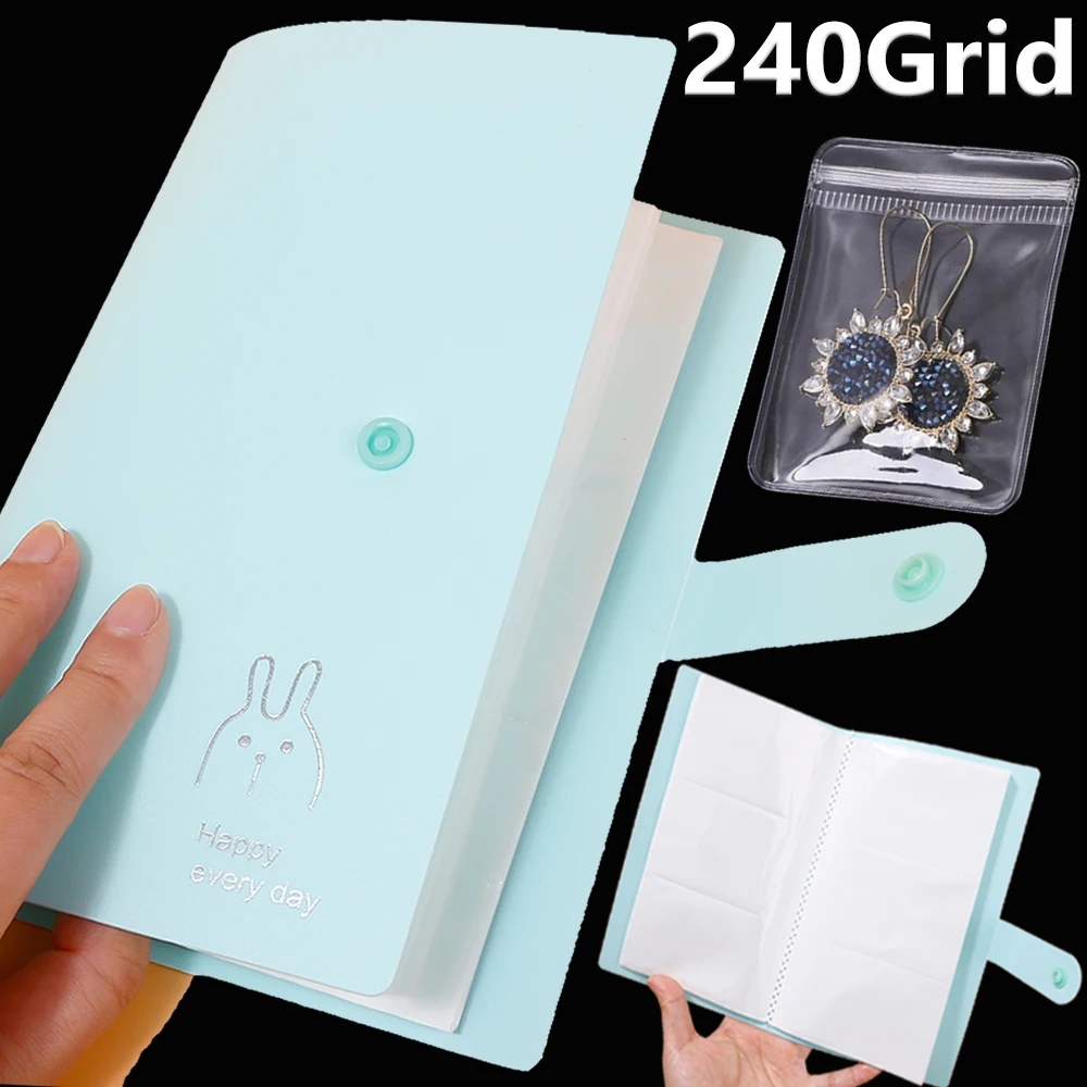 240Grid Anti-oxidation Jewelry Storage Album Clear Earrings Necklace Rings Display Stand Portable Packaging Holder Organizer Box