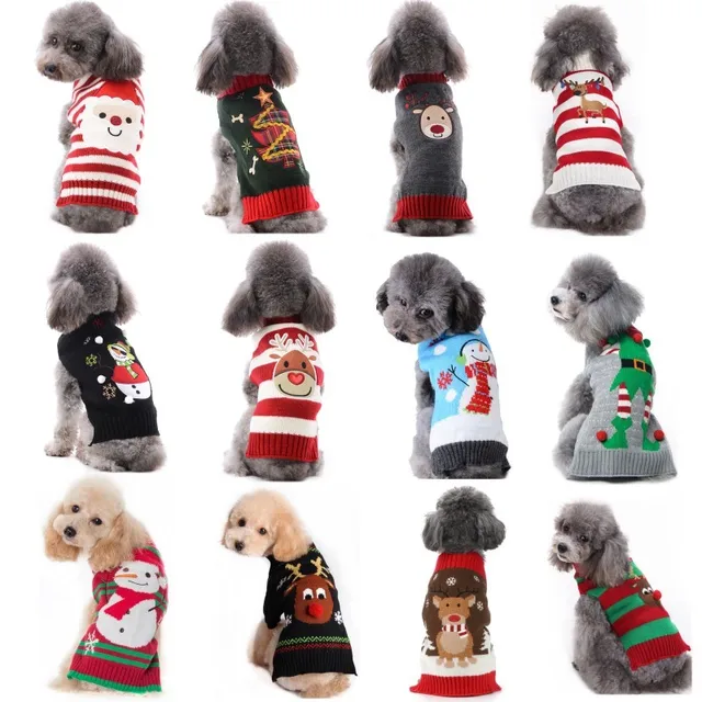 Dog Sweater Christmas Winter Warm Dog Clothes Xmas Outfit for Dogs Puppy Coat Dog Costume Chihuahua Striped Dog Knitted Sweater 2