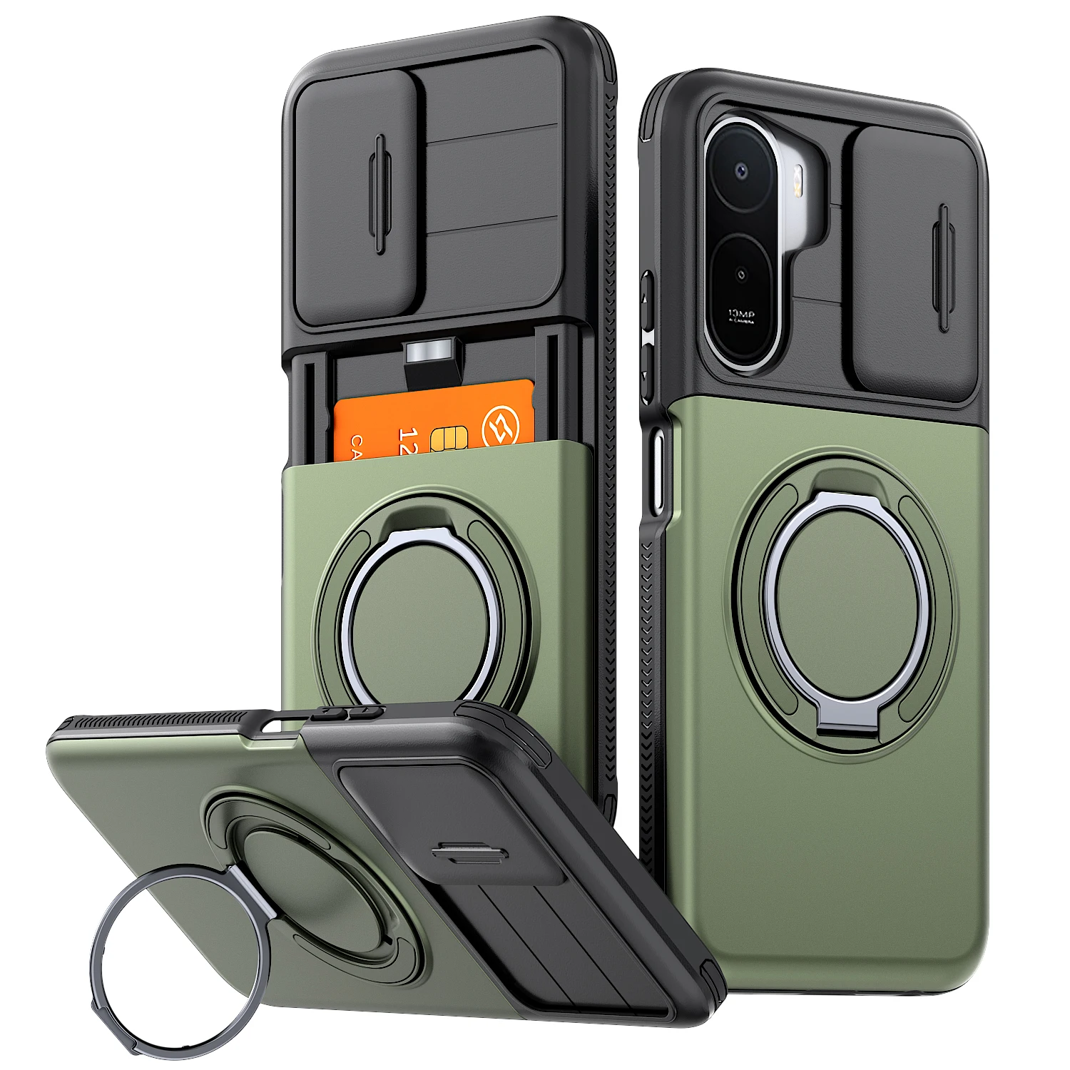 Magnetic Rotating Ring Bracket Case with Slide Camera Protection and Card Slot