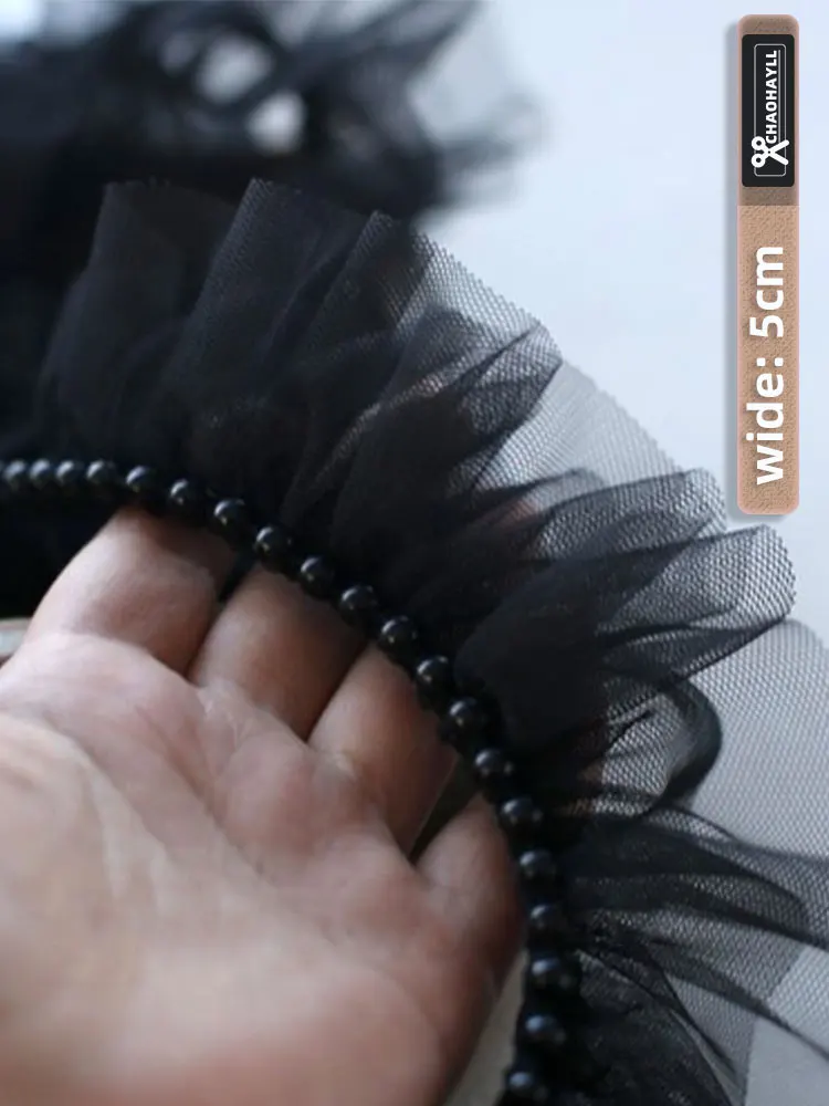 5CM 와이드 화이트 메쉬 두바이 페르시 패브릭 댄스 파티 프릴 레이스 프린지 트리밍 파티 여성 웨딩 드레스 공예 재봉 액세서리