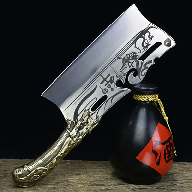 

8 Inch Chinese Chef Knife Copper Handle Sharp Cleaver Slicing Professional Handmade Longquan Kitchen Knives Meat Poultry Tools