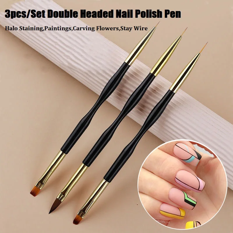 

3pcs Double Head French Stripe Nail Art Liner Brush Set Ultra-Thin Line Drawing Pen UV Gel Brushes Painting Pen Manicure Tools