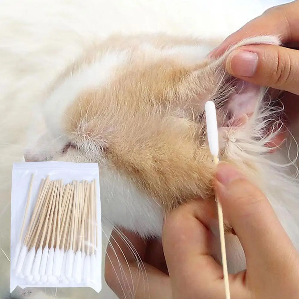 

50/100Pcs Pet Ear Cleaner Cotton Buds Animal Ear Cleaner Cotton Swab Sticks Cotton Buds For Dog Cat Ear Wax Removal Pet Sup R4T7