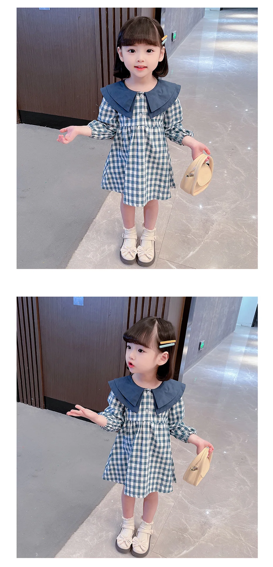 best baby dresses New Spring Autumn Korean Style Sweet and Lovely Lapel Plaid Pattern Long Sleeves Girls Princess Dress Children Dresses fashion baby girl skirt