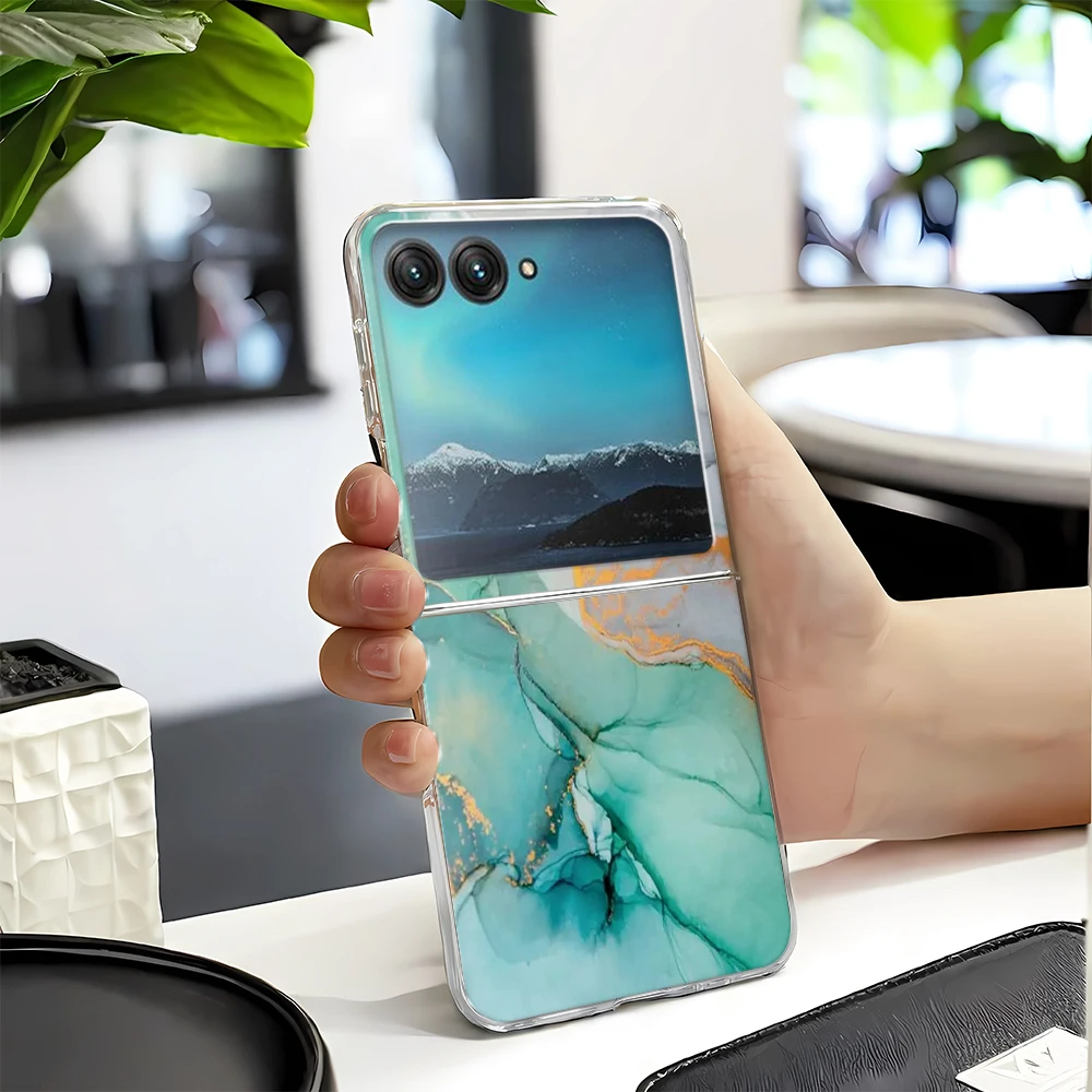 Marble Pattern Transparent Folding Phone Case, Clear PC Cover