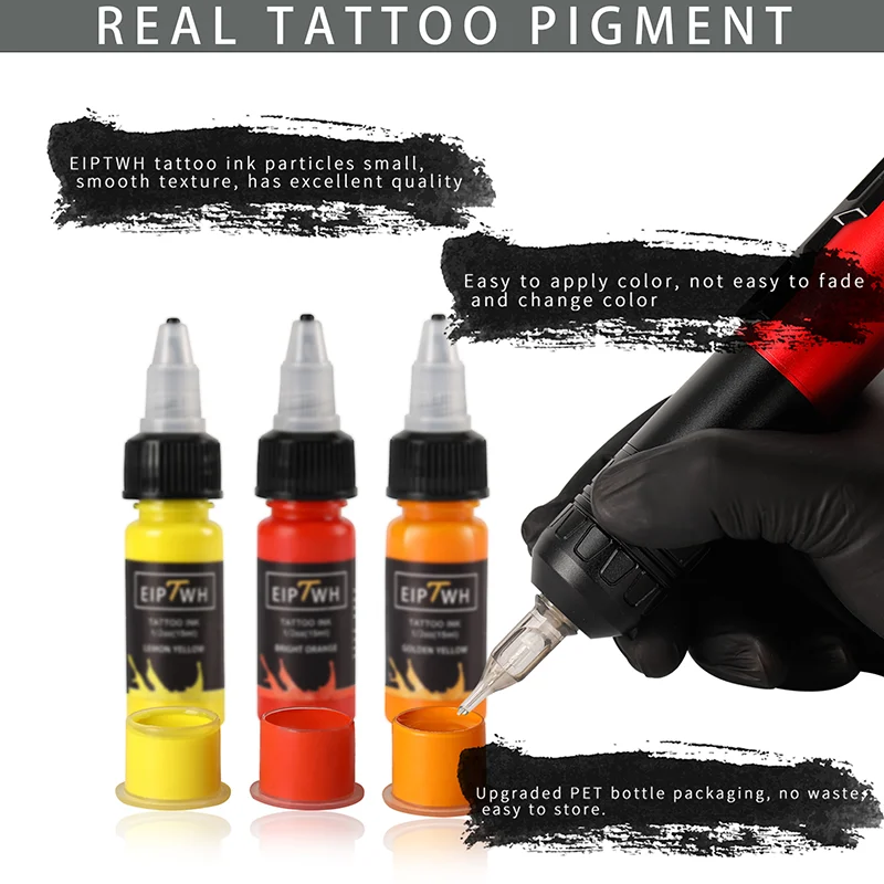 Pigmento de Tinta com Caixa, Kits de Tatuagem Corporal, Tintas de Beleza Profissional, Maquilhagem, Semi-Permanente, 15ml, 14 cores