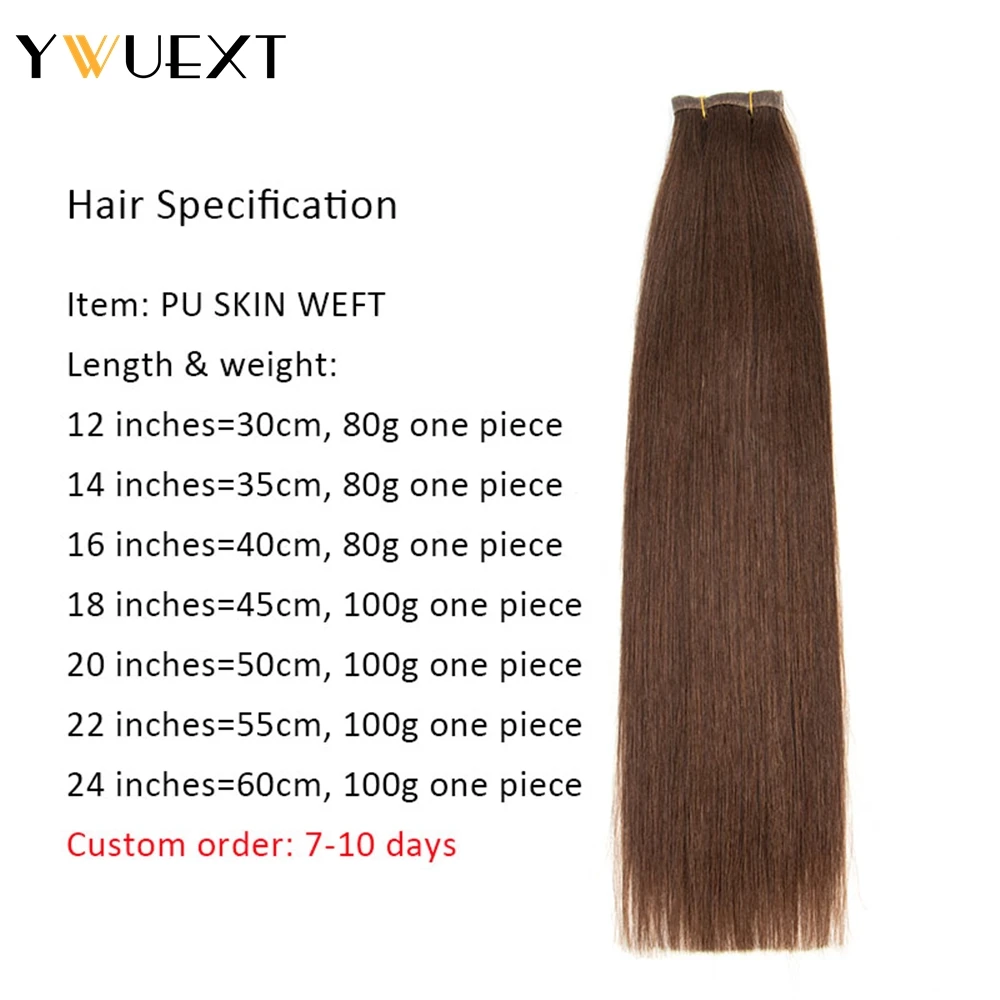 YWUEXT Straight Long Tape Weft Hair Extensions 12"-22" 120cm Long PU Skin Flat Weft Natural Inject Hair Bundles 80-100g