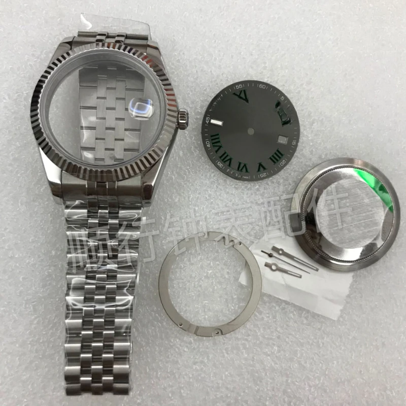 

Watch Accessories Set Case Strap Fit 2824 2834 2836 Movement for Rolex Date Just with 41mm Beads Band Silver Color Men Sapphire