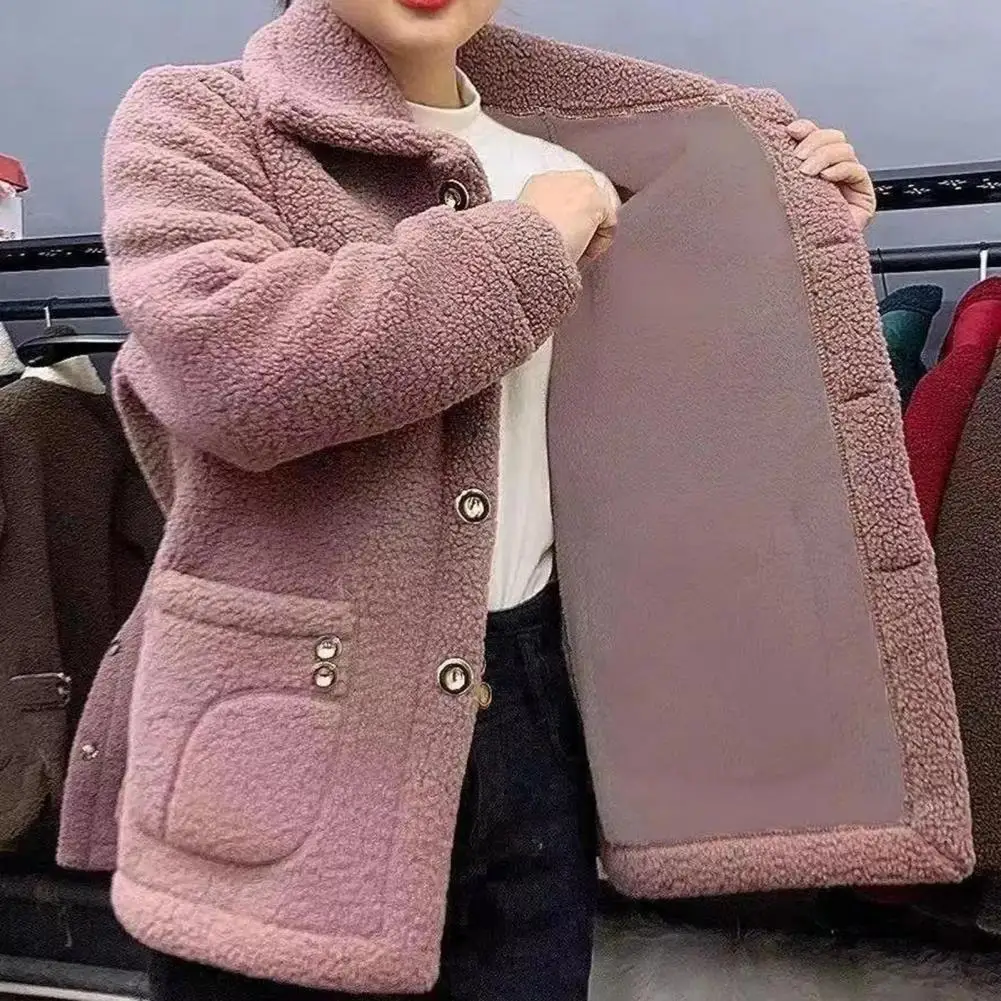 

Imitation Lamb Wool Cardigan Women Jacket Coat Stylish Women's Lapel Long Sleeve Imitation Lamb Wool Coat for Autumn/winter