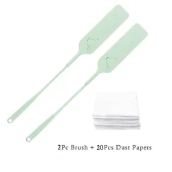 Enhanced Household Dust Cleaning Brush with 10 Non - Woven Cloths - Long Handle Dust Gap Tool (Green - 2PCS)