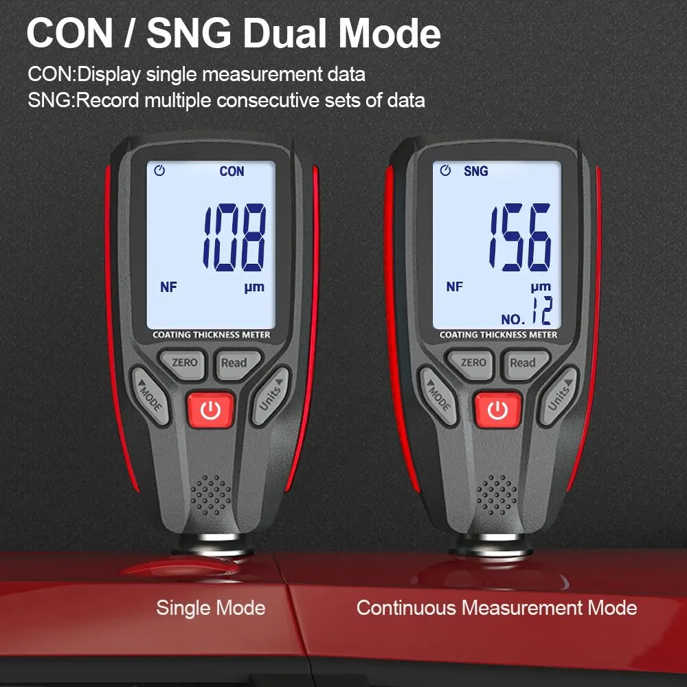 Coating Thickness Gauge Paint Film Thickness Tester Measuring Meter 0 to 1300um FE NFE for Automotive Metal Ceramic