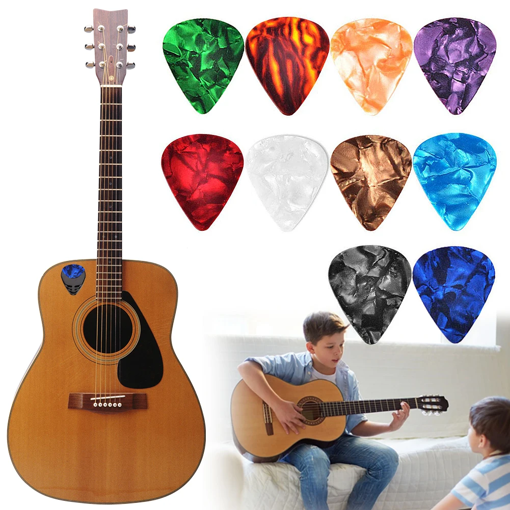 10Pcs Guitar Picks Set Colorful Guitar Picks & Pick Holder Set Electric Multifunction Celluloid Accessories