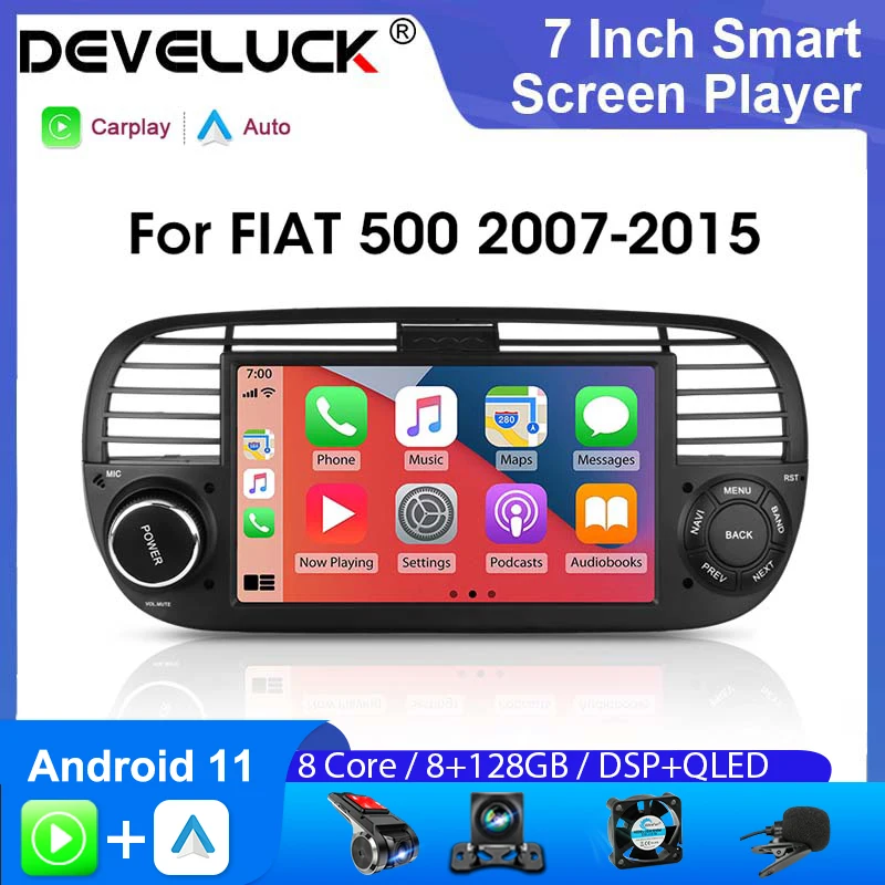 Develuck 7 Pollici Android 11 Autoradio Lettore Multimediale Per Fiat 500 Abarth 2007-2015 Navigazione Gps Stereo Wireless Carplay Auto