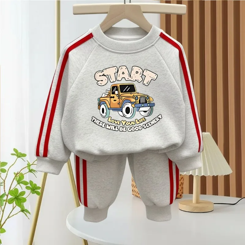 2026 Spring Boys Side Stripe Long Pant Sets Kids Casual Sweatshirts Sets Children O Neck Hoodies Trousers Two Piece Tracksuits
