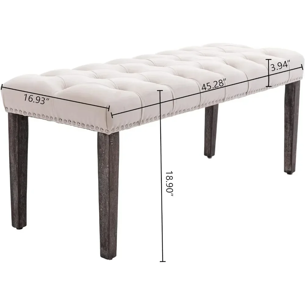 Button-Tufted Ottoman Bench, Upholstered Bedroom Benches Velvet Footrest Stool Accent Bench for Entryway Dining Room Living
