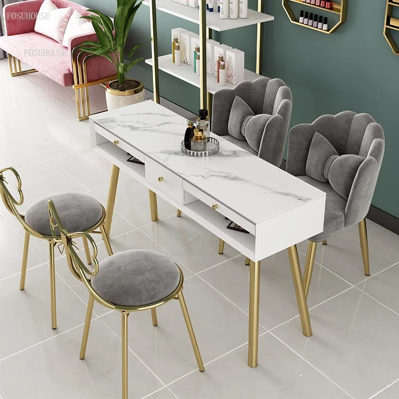 Nordic Salon Furniture Double Nail Tables Modern Nail Tables and Chair
