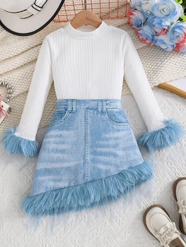 2-Piece Set- Blue Denim-Style Dress 1