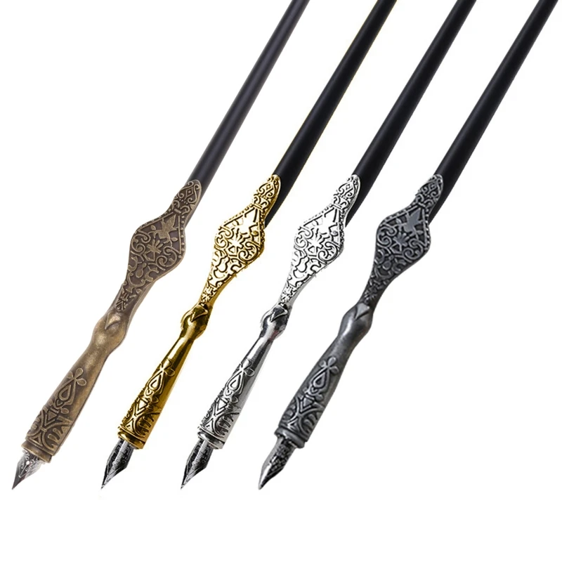 Dip Pen Set 1PC Metal Carved Craft Script Antique Dip Pen Oblique Calligraphy Pen Holder 77HA
