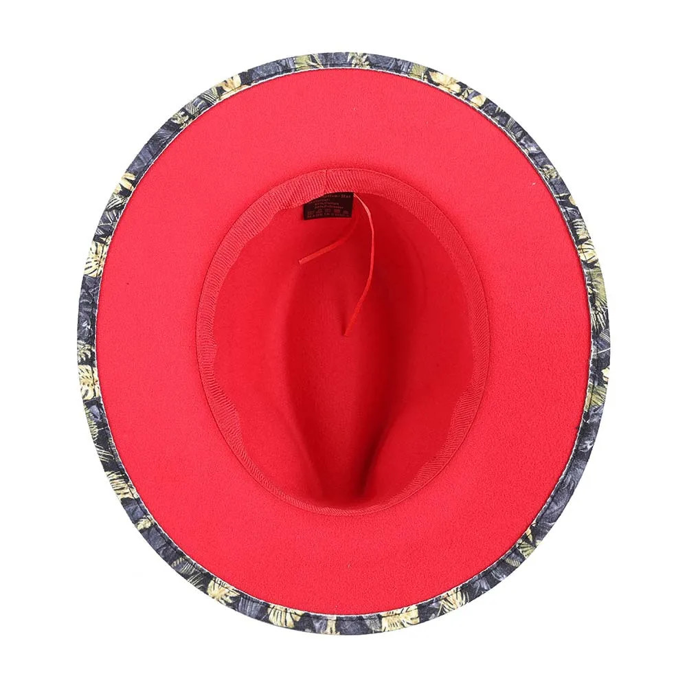 Fashion Women's Fedora Hat New Leaf Print Felt Jazz Hat Fascinator Party Dress Hat Panama Patchwork Hat Wholesale pink fedora