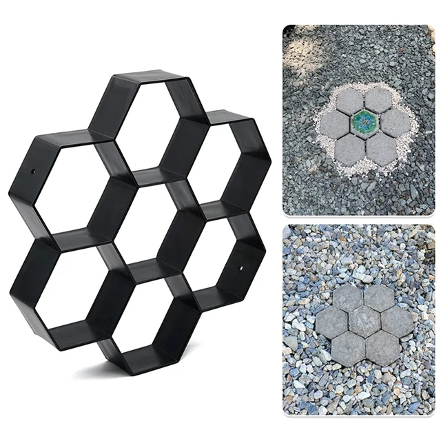 2 Pack Hatszögletes Járda Penész, Terasz Burkolat Penész Újrafelhasználható Sétánykészítő A Barkácskerti Beton Úthoz - Image 3
