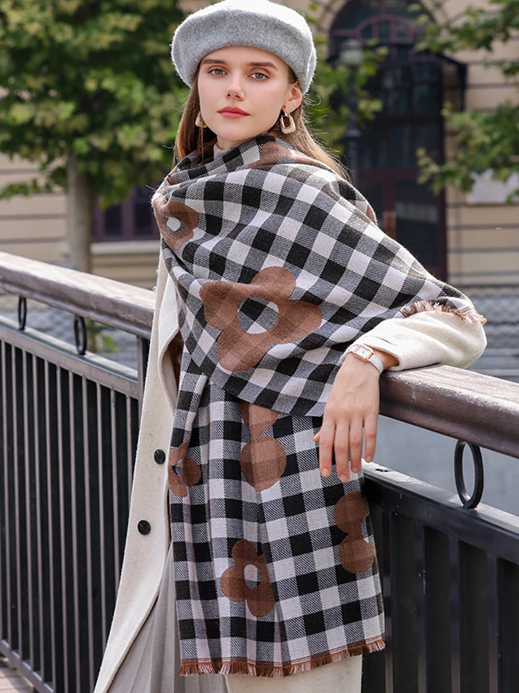 

2023 Winter Scarf Women Imitation Cashmere Chic Plaid Warm Preppy Scarve Pashmina Mujer Female Pareo Foulard Bufanda Wrap Shawl