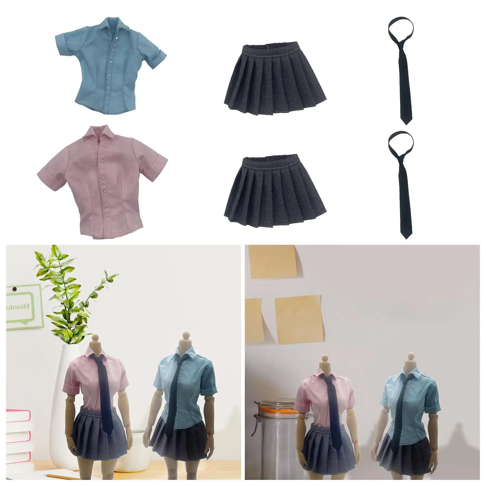 Action Figures Skirt 1/6 Scale Female Shirt Doll Model Clothes Outfits Doll Tie Clothing for Bedroom Living Room Supplies