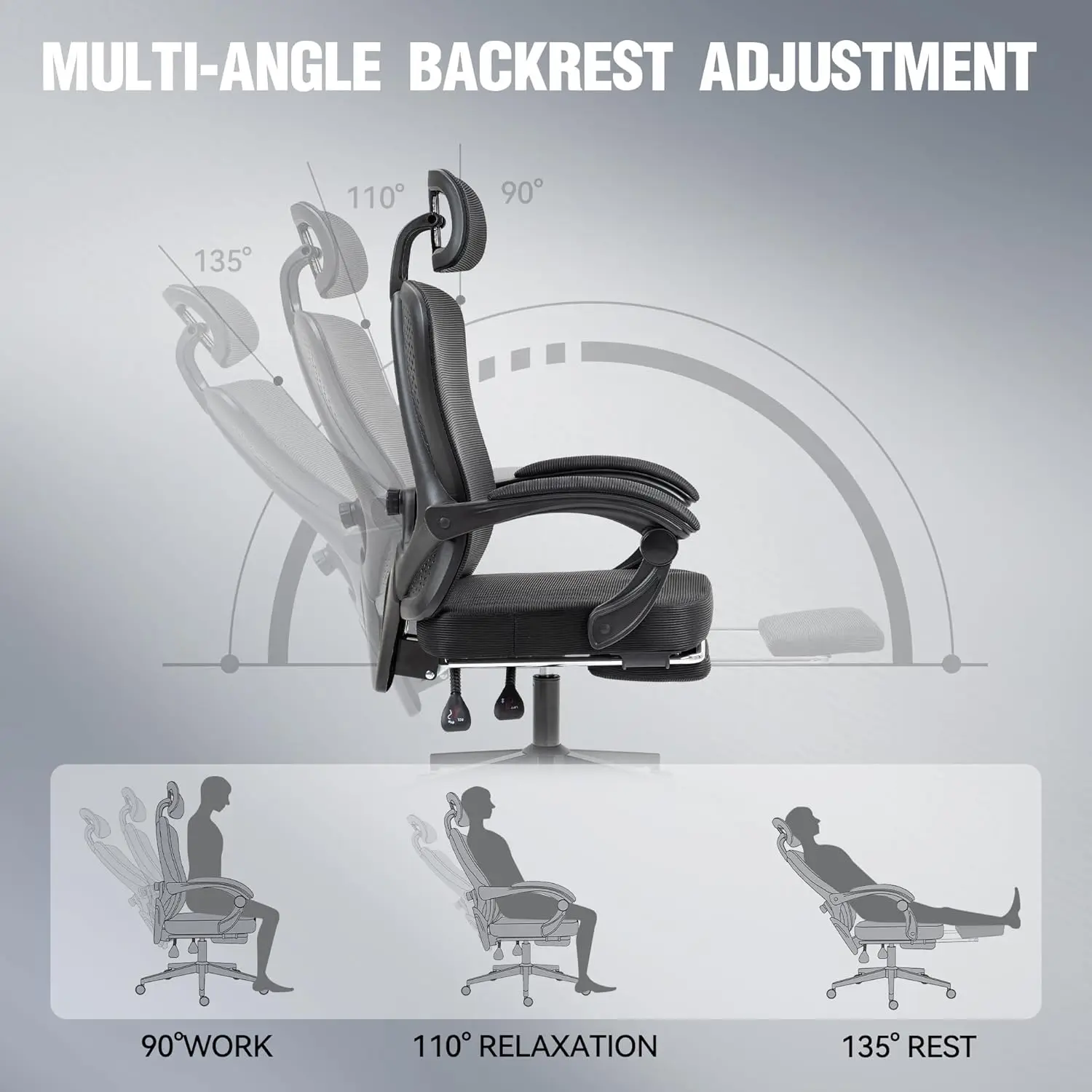 Dowinx Ergonomic Office Chair,Mesh Computer Chair with Pocket Spring Desk Chair with Adjustable Lumbar Support and Headrest 6