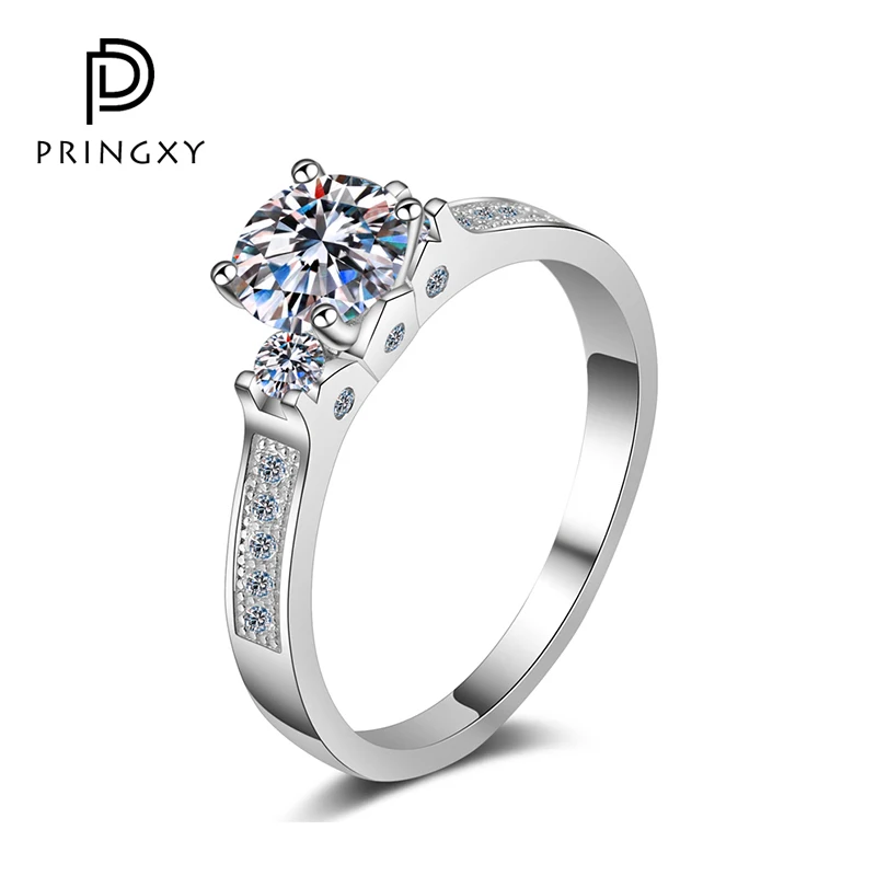 

PRINGXY Three Diamond Classic Ring Women 100% 925 Sterling Silver High Carbon Fine Jewelry Crown Wedding Bridal Engagement Ring