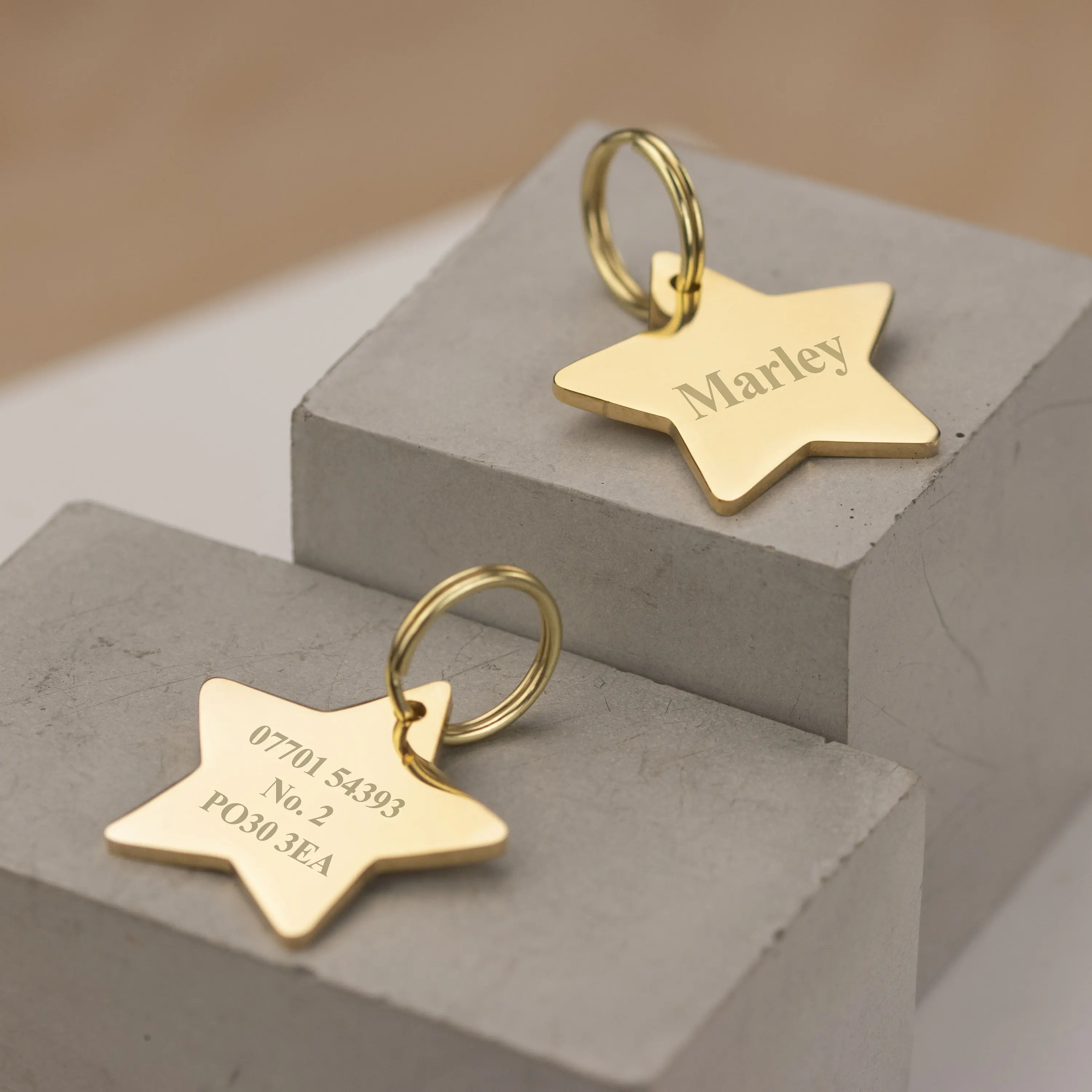 Engraved star dog ID tag Personalised collar tag Size 40mm wide For dog
