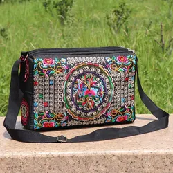 Women's Luxury Embroidered Floral Nylon Crossbody Bag - Large Capacity Travel Shoulder Bag (Multicolor Flower)
