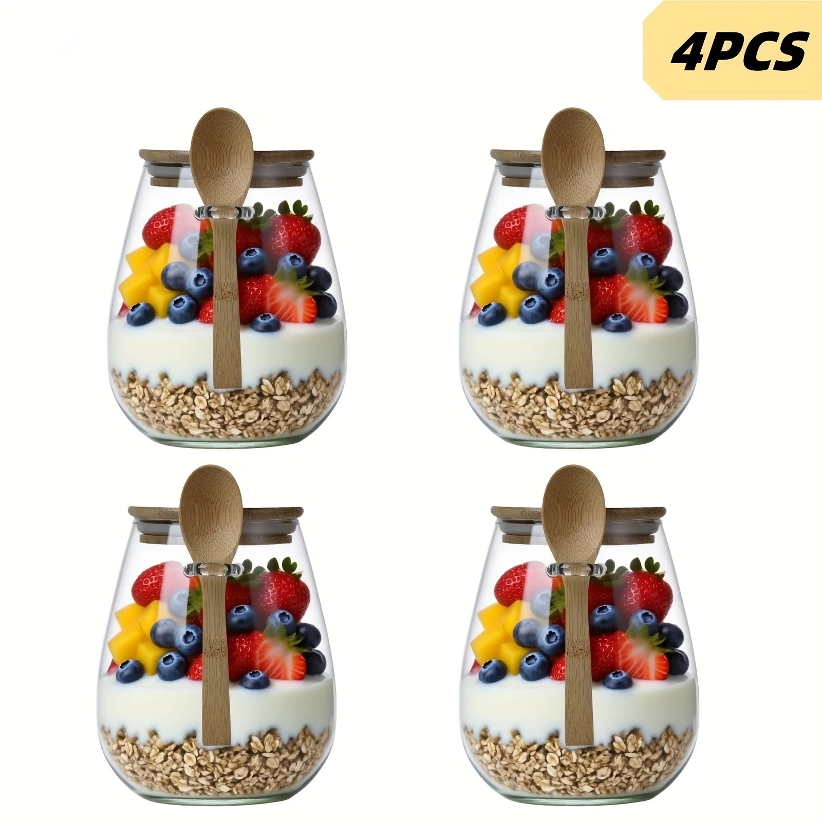 600ml glass jar with bamboo lid showing capacity and stackable design