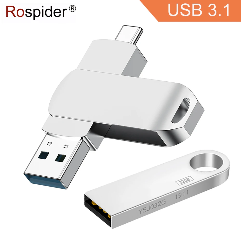 2 in 1 USB 3.1 Flash Drive 1TB 512GB 256GB 128GB 64GB 32GB Pen Drive Type C for PC Phone Memory USB High Speed Disk 16GB 8GB