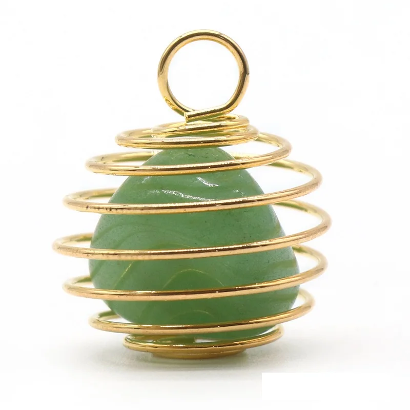 20pcs  Natural Crystal Stone Copper Wire Wound Spring Pendant  Amethyst Rose Quartz Charms Jewelry Making