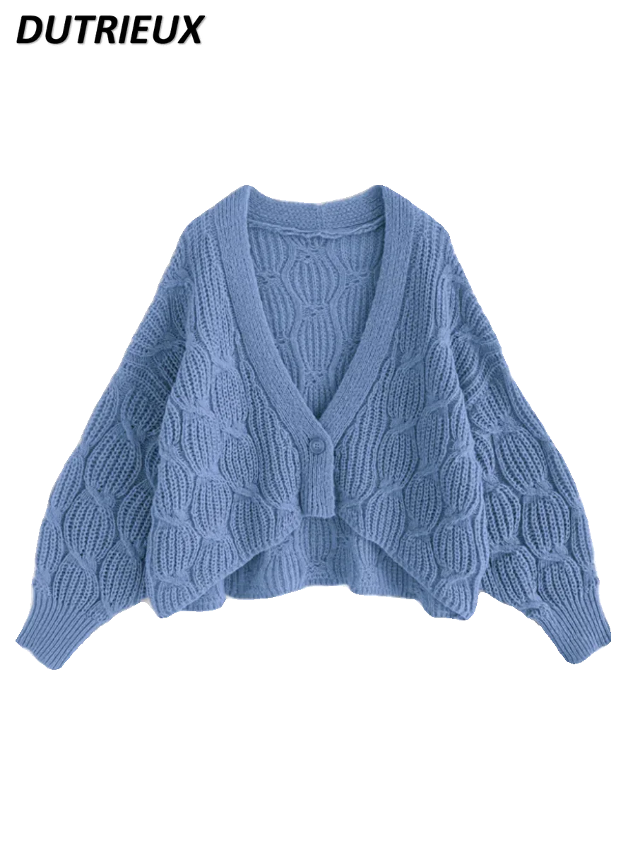 

Autumn and Winter New 2023 Japanese Style Sweet Short Sweater V-neck Loose One Button Irregular Solid Color Knitted Cardigan