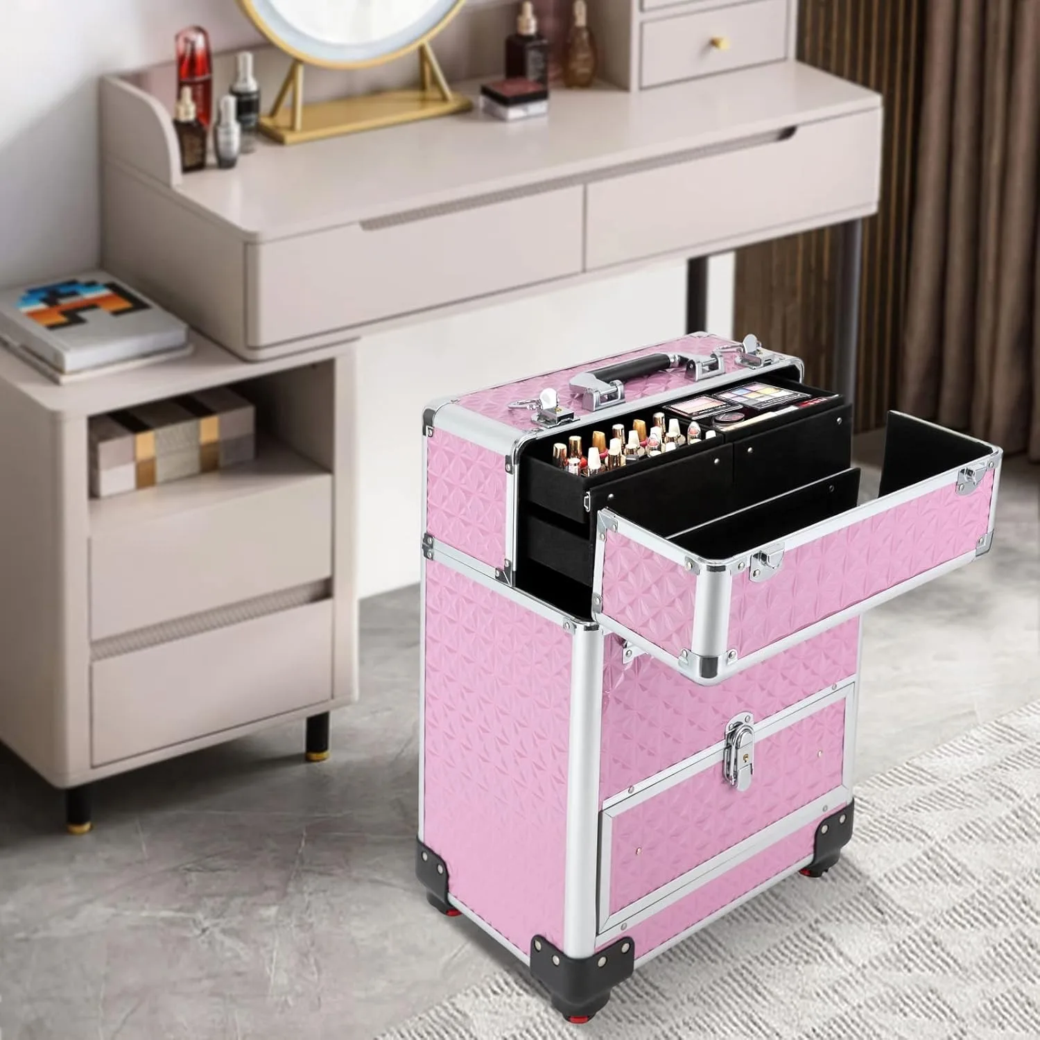 Rolling Makeup Manicure Storage Case Stylish Organizer for Studio or Travelling Nail Technician Artists Cosmetologist Stylist 2