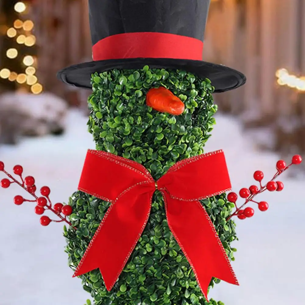 31" Artificial Snowman Shaped Topiary Tree Christmas Red Bow Santa Hat Faux Boxwood For Home Front Porch Winter Garden Decor