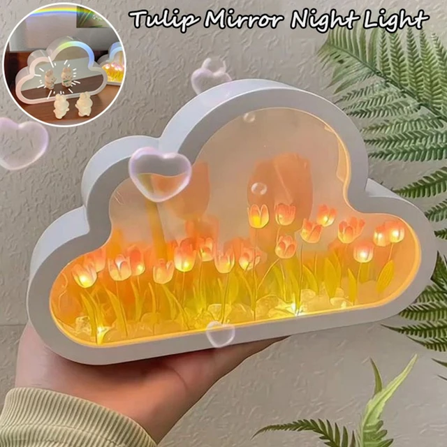 Veilleuse LED nuage tulipe bricolage, ornements de chambre de fille, cadre  photo créatif, miroir, lampes de table, chevet, cadeaux d'anniversaire  faits à la main - AliExpress