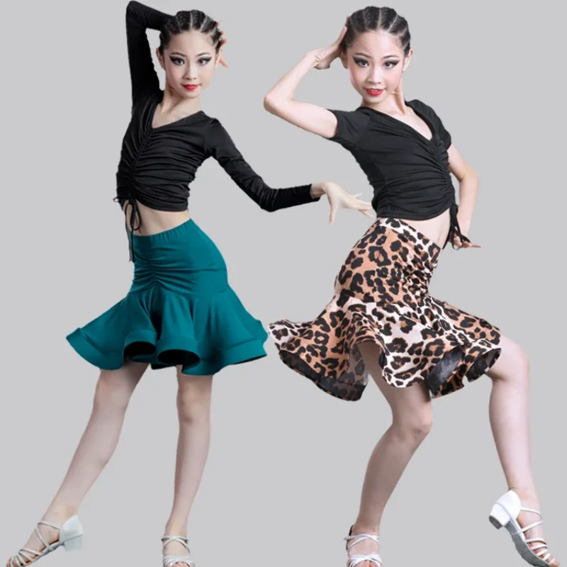 Children Latin Dance Dress Skirt Practice Competition Two Piece Set