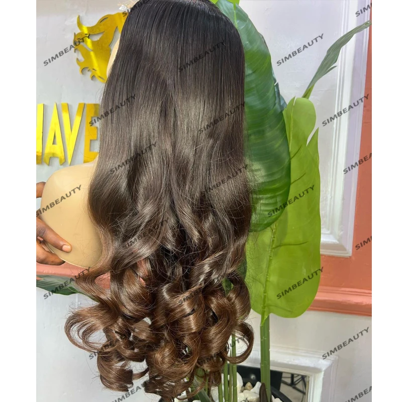 Natural Black Ombre Dark Brown Loose Wave Human Hair Pre Plucked 360 Lace Frontal Wigs for Women Glueless Long 5x5 HD Lace Wigs