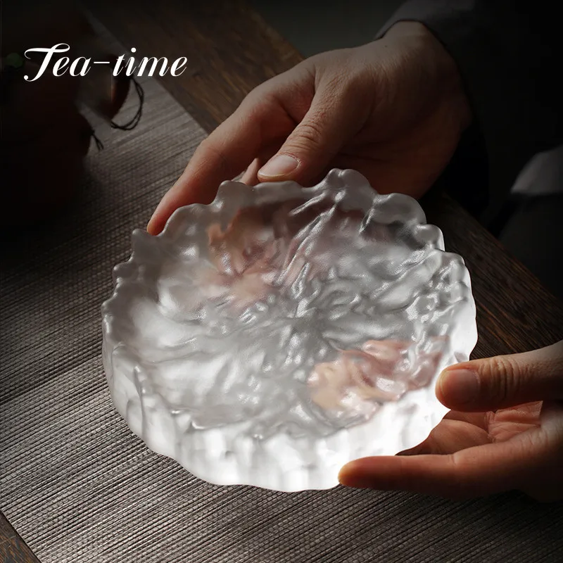

Frosted Texture Japanese Dry Brewing Table Pot Bearing Coaster Handmade Glass Pot Pad Raising Pot Plate Tea Set Accessories