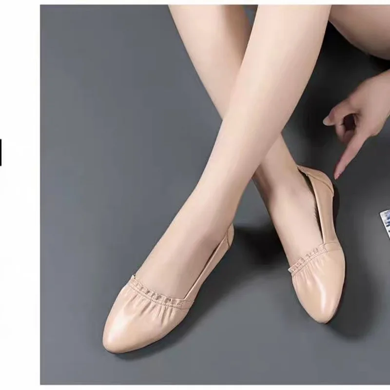 

Новинка 2023, Весенняя универсальная обувь на нескользящей подошве, женские белые кожаные туфли с мягкой подошвой и низким вырезом, женская мягкая кожаная обувь на плоской подошве с острым носком