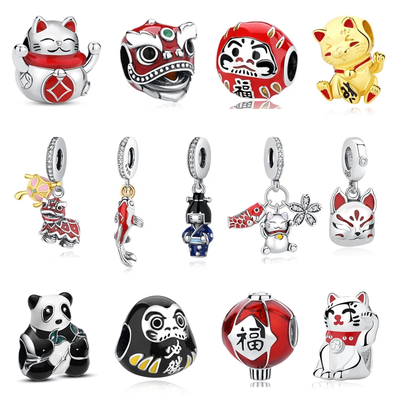 925 Sterling Silver Charm Bead Fortune Cat Chinese New Year Pendant Charms Japanese Girl Fit Pan Brand Bracelets Women Jewelry 1