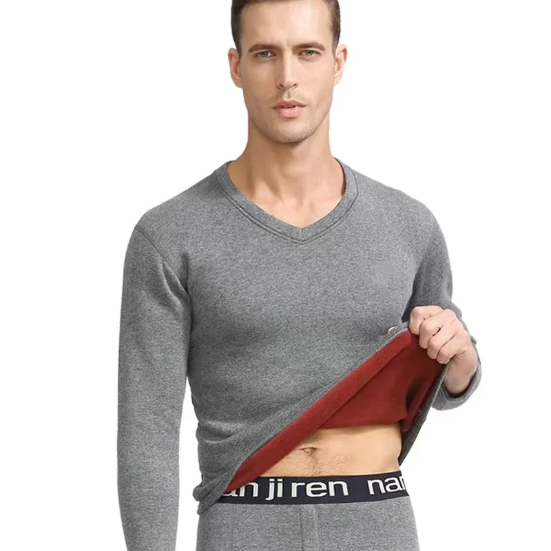 Thermal Underwear Set Men Winter Long Johns Velvet Tops Pants